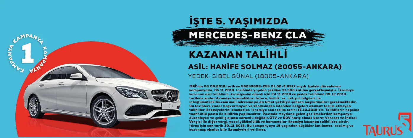 Taurus AVM Mercedes-Benz CLA Çekiliş Sonucu!