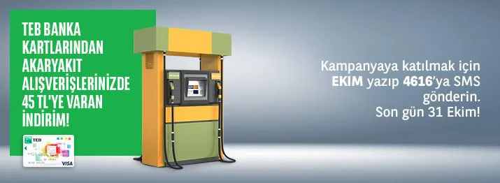 TEB Banka Kartlarından Akaryakıt'ta 45 TL'ye Varan İndirim! TEB Banka Kartlarından Akaryakıt'ta 45 TL'ye Varan İndirim!