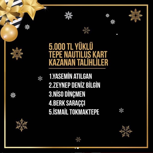 Tepe Nautilus 10.000 TL Yüklü Tepe Nautilus Kart Çekiliş Sonucu Açıklandı Tepe Nautilus 10.000 TL Yüklü Tepe Nautilus Kart Çekiliş Sonucu Açıklandı