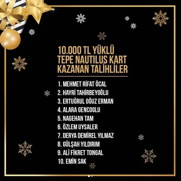 Tepe Nautilus 10.000 TL Yüklü Tepe Nautilus Kart Çekiliş Sonucu Açıklandı