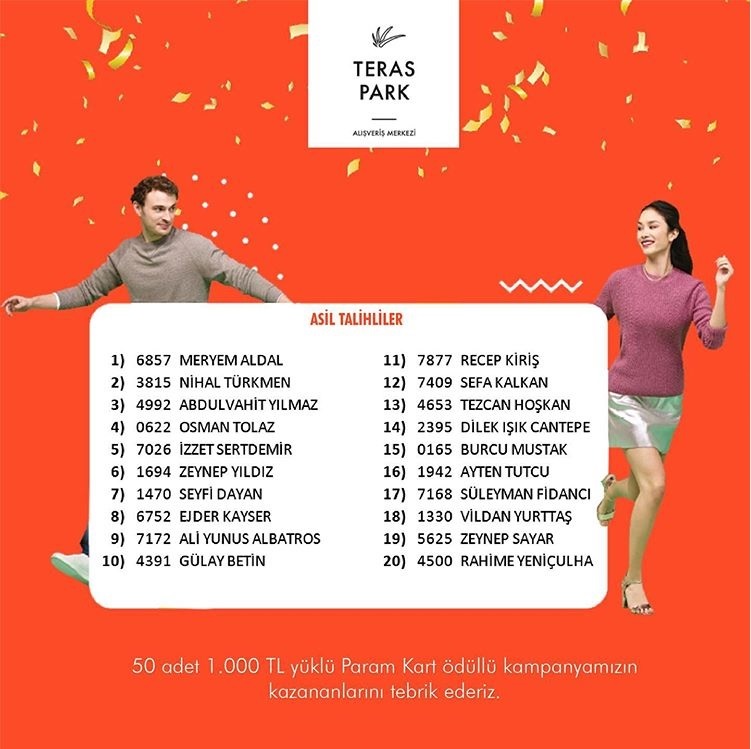 Teras Park 50 Adet 1.000 TL Yüklü Param Classic Kart Çekiliş Sonucu Açıklandı!