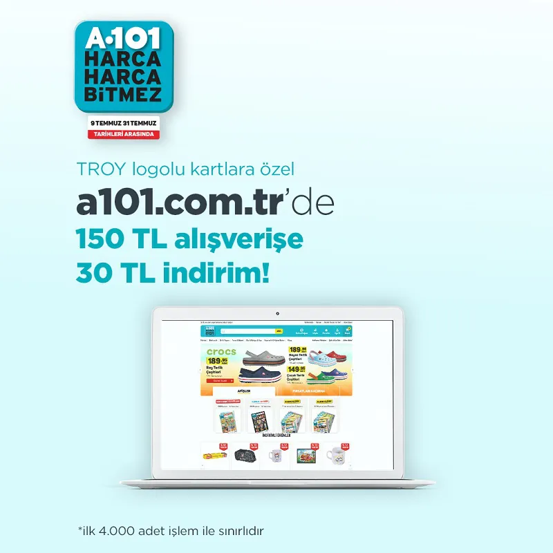 a101.com.tr'de TROY logolu kartlara 30 TL indirim fırsatı!