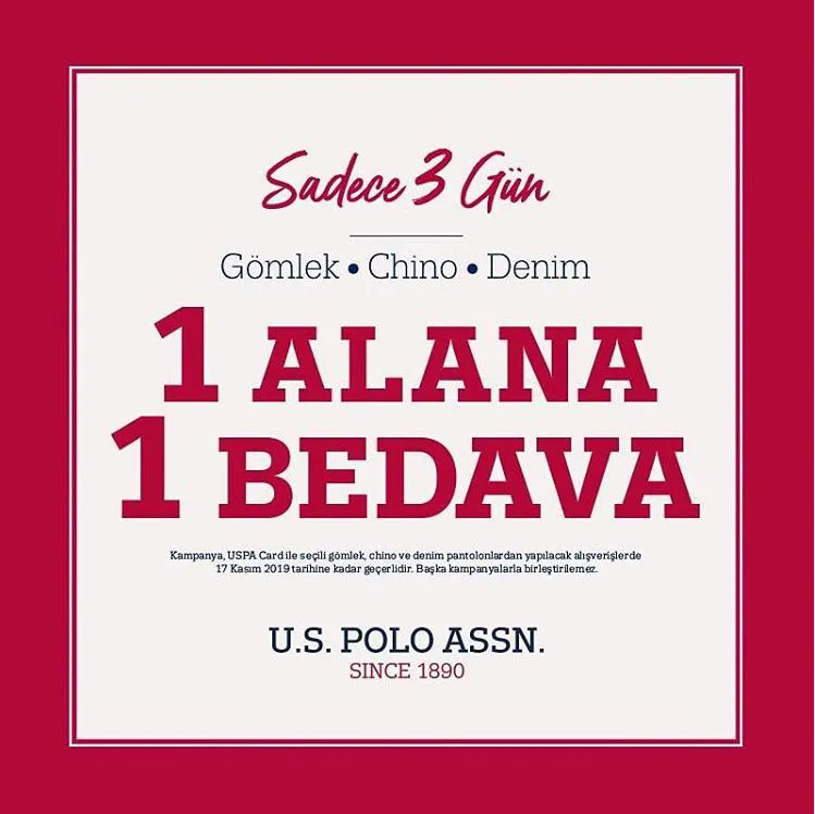 US Polo Assn'de 1 Alana 1 Bedava!