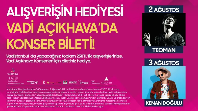 Alışverişin Hediyesi Vadi Açıkhava'da Konser Bileti!