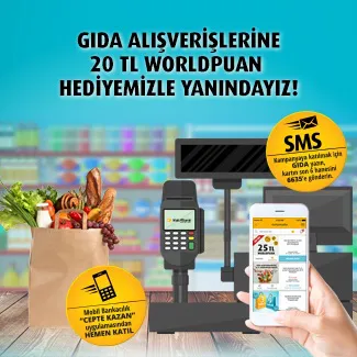 Vakıfbank WorldCard ile gıda marketi alışverişinize 20 TL Worldpuan!