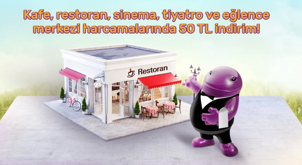Kafe, restoran, sinema, tiyatro ve eğlence merkezi harcamalarında WorldCard ile 50 TL indirim! Kafe, restoran, sinema, tiyatro ve eğlence merkezi harcamalarında WorldCard ile 50 TL indirim!