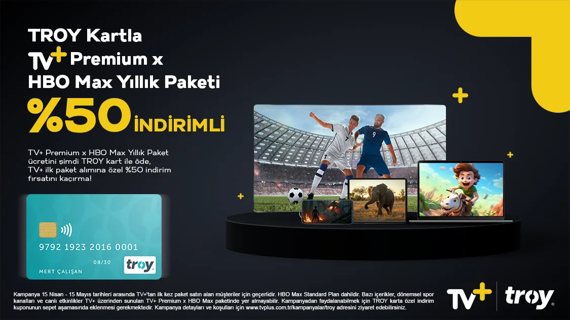 Worldcard ile TROY Kartla TV+ Premium Yıllık Paketi %50 indirimli!