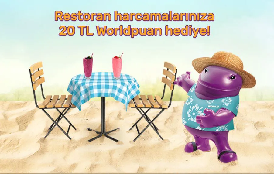 Restoran harcamalarınıza 20 TL Worldpuan hediye! Restoran harcamalarınıza 20 TL Worldpuan hediye!
