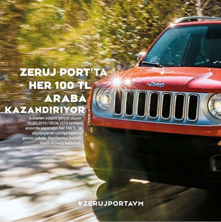Zeruj Port AVM Jeep Renegade Çekiliş Kampanyası Başladı! Zeruj Port AVM Jeep Renegade Çekiliş Kampanyası Başladı!